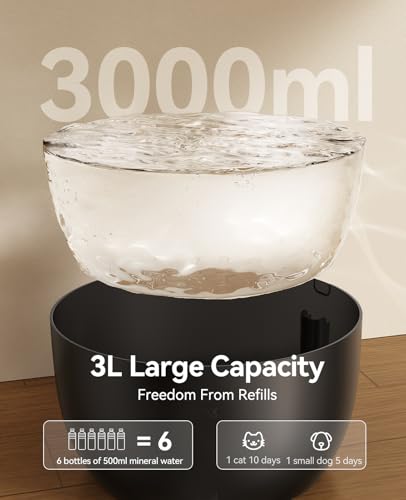 FEELNEEDY Trinkbrunnen für Katzen - 3L Katzenbrunnen Leise mit Aktivkohlefilter - Trinkschale aus Edelstahl - Durchsichtiger Wassertank - Wasserbrunnen für Katzen - Schwarz