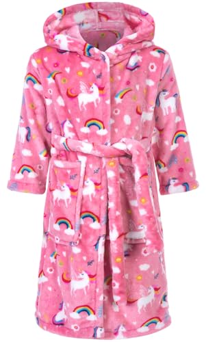 CROOUTN Kids Little Boys Girls Cartoon Hooded Bathrobe Toddler Robe Pajamas Sleepwear (US, Age, 4 Years, 5 Years, Pink)