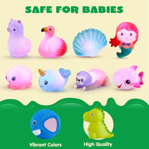 Image of JOYIN 12 PCS Light Up Bath Toys, Toddler Flashing Colourful LED Bathtub Mermaid Toy, Baby Bathtime Floating Rubber Shower Gifts for Infant Kids Girls Valentines Easter Basket Stuffers Pool Party Favor