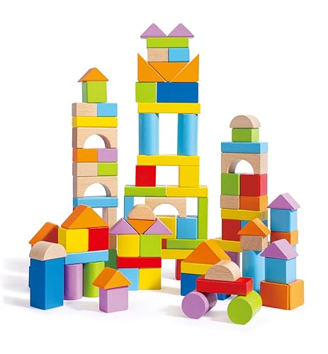 Hape Wunderbare Holzbausteine - 101-teiliges Set mit bunten Klötzen, Motorik- und Konstruktionsspielzeug, zur Förderung der Feinmotorik, für Kinder ab 12 Monaten
