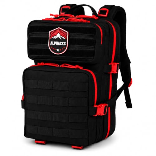 ALPHACKS - Mochila Militar 25L Impermeable Tactica – Pack 3 en 1 con Funda y Parche – Oxford 900D, KAM/SBS y Bartack MOLLE – Mochila Viaje Compacta – Senderismo, Moto, Crossfit