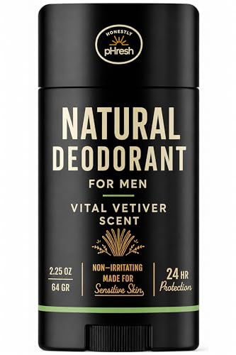 Image of Honestly pHresh Prebiotic Natural Deodorant for Men - Aluminum & Baking Soda Free with 24 Hour Odor Protection. Clean Vegan Deodorant for Sensitive Skin. Made In USA - Vital Vetiver Scent, 2.5 oz