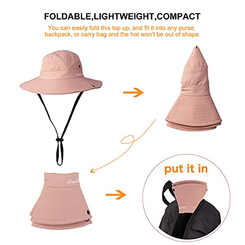 Tutuko Womens Wide Brim Sun Hats Foldable Uv Protection Beach Bucket Hats Ponytail Mesh Fishing Hat (Pink) #TOP2