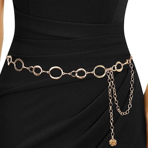 LOTOFUN Gold Chain Belt for Dresses: Metal Bohemia Style Waist Chains Belts for Women Ladies Dress