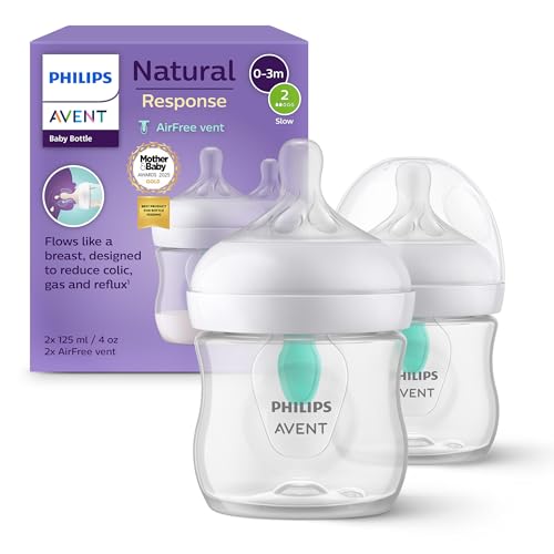 Philips Avent Natural Response Baby Bottle - 2X 125ml Baby Milk Bottle with AirFree Vent BPA Free for Newborn Babies Aged 0 Months+ (Model SCY670/02)
