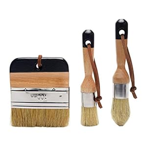 3 Stuks Krijtverf Wax Borstel Set Natuurlijke Varkenshaar Ronde Verf Borstels Meubelverf Borstels Voor Meubilair, Huisdecor, Waxen, Glazing Aardewerk (Bruin+Zwart)