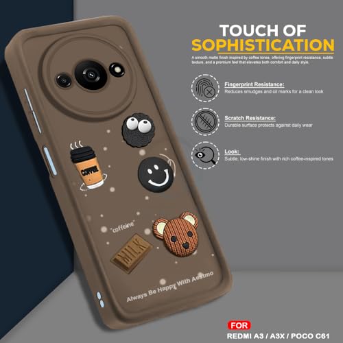Image of AESTMO Back Case Cover for Redmi A3 / A3X / Poco C61 | Cute Fun Cartoon 3D Ball | Coffee Silicone Case | Full Body Protection | Camera Protection Back Cover for Redmi A3 / A3X / Poco C61 (Brown)