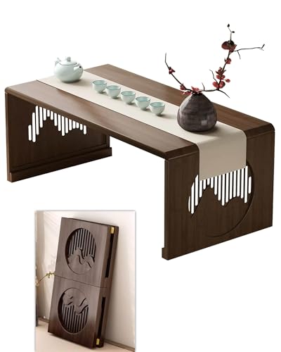 Meditation Table, Low Table Foldable Solid Wood, Center Table,Japanese Furniture Table, Floor Sitting Table, Tea/Snack Breakfast Serving Table, For Living Room, Tea, Tatami, Home Decoration(Walnut col