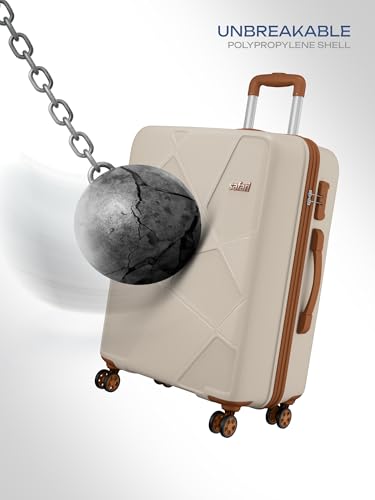 Image of Safari Pentagon Pro 8 Wheels 75cm Large Size Trolley Bag, Hard Case Polypropylene, 360º Wheeling Check in Luggage, Suitcase for Travel, Trolley Bags for Travel, Luxury Beige