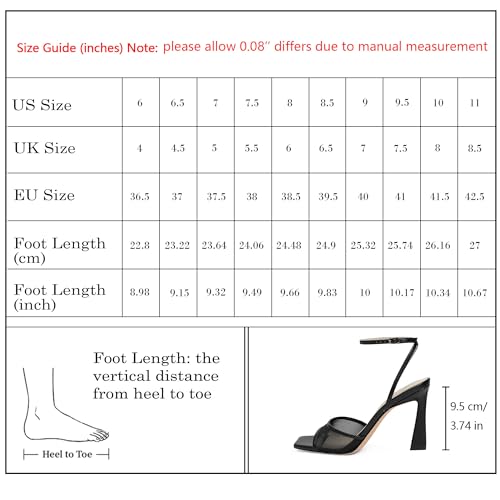 Image of QIY Strappy Heels for Women Heeled Sandals Square Toe Heel Ankle Strap Stiletto Mesh High Heels Dress Shoes