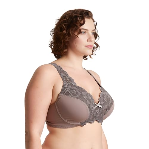 Image of Curve Muse Women's Minimizer Unlined Underwire Bra with Lace Embroidery-2 Pack