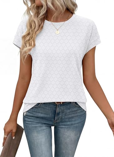 Image of Alaroo Womens Summer Tops Short Sleeve Shirts Crew Neck Tshirt Cute Trendy Tunic Blouses (S-3XL)
