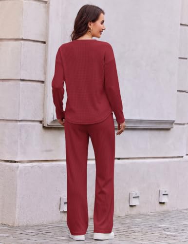 Ekouaer Womens 2 Piece Matching Lounge Sets Waffle Knit Sweatsuits Outfits - image 5