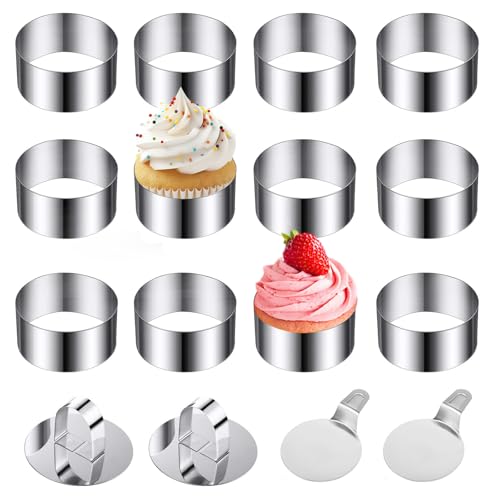 Zyiphor 12 Piezas Mousse Anillo Redonda 8cm Anillos Pasteleria Anillos para Tartas en Acero Inoxidable Moldes Aros Emplatar para Postres Mousse Galletas Emplatado Aperitivos Ensaladas Chocolates