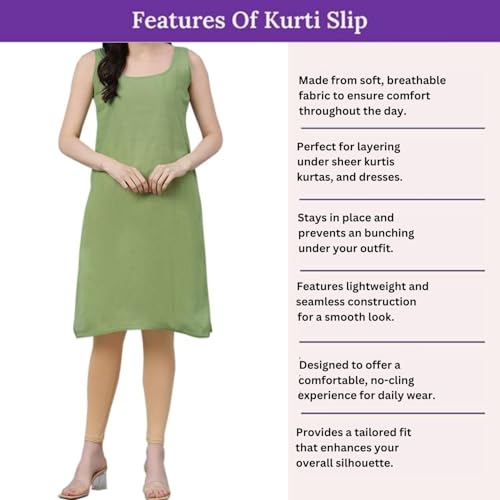 Image of Women's Sleeveless Cotton Inner Slip Dress Round Neck Soft Comfortable Fit Full Length Camisole Innerwear Summer top Undergarment for Girls