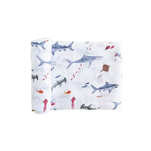 Image of Little Unicorn Premium Cotton Swaddle Baby Blanket | Breathable Fabric | for swaddling, Play, Nursing & More (Shark)