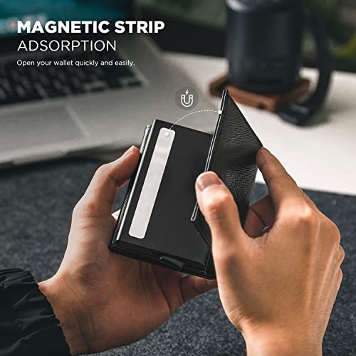 Image of VULKIT Pop up Card Wallet Minimalist Cash Wallets RFID Blocking Leather Smart Credit Card Holder with ID window for Men, Cross-Black, Standard, Minimalist