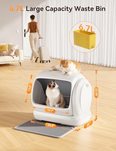 Image of MeoWant Self-Cleaning Cat Litter Box, 106L Extra-Large Space Low Entrance Automatic Cat Litter Box Perfect for Multiple Cats, Safety Sensor, Anti-Pinch, APP Control, Odor Free with Mat & Liner