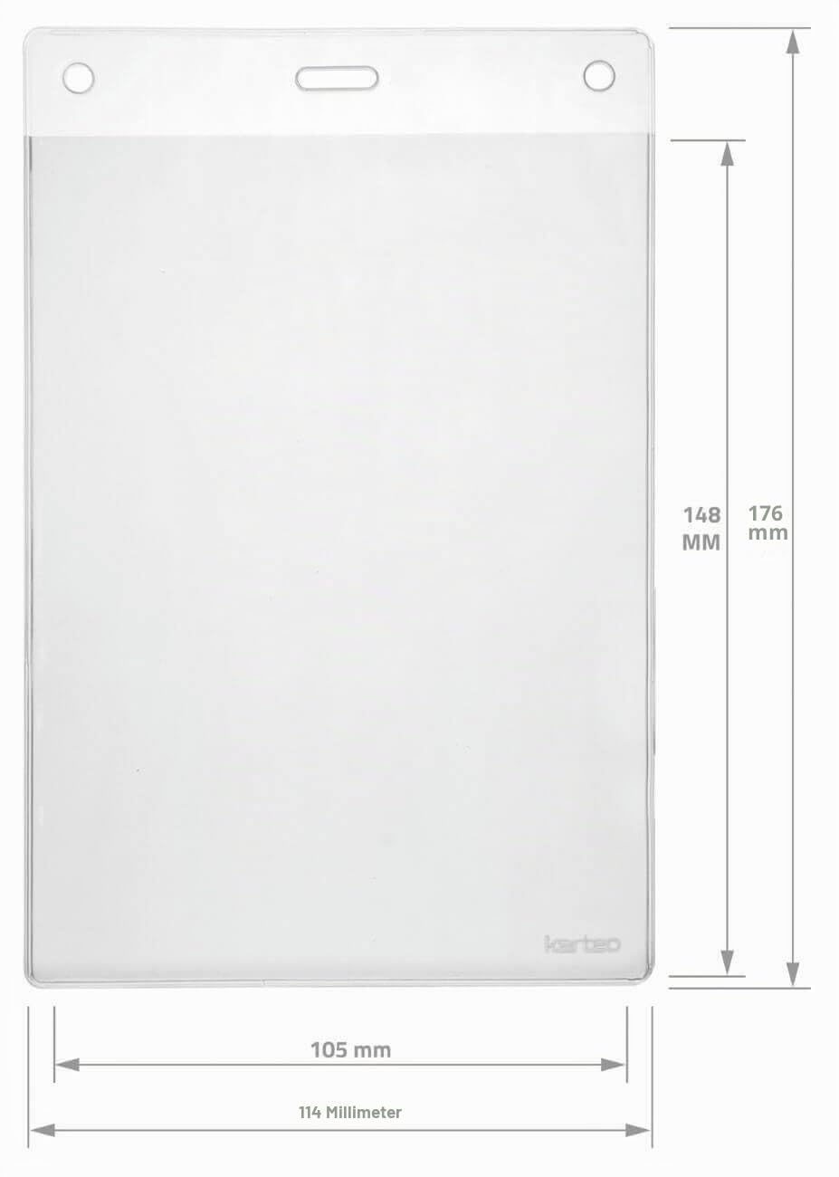 Karteo Kartenhüllen A6 Format [100 Stück] Vinyl Ausweishüllen 148 x 105 mm vertikal transparent als Ausweishalter Kartenhalter für Karten Ausweise