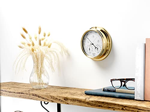 Tabic Brass Barometer With Built In Hygrometer And Thermometer, Heavy Lacquered Brass (1/2Kg), Sailing Ship Yacht Boating Marine Coastal Clock, Handmade In England #TOP1