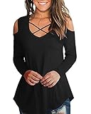 ❤️ [Características] ---- Top de corte cruzado delantero con cuello en v y cordones, corte elegante y corte alto en el dobladillo, camiseta con cuello en V sexy, top con hombros descubiertos, blusa delantera cruzada con tirantes, camiseta sin mangas de manga larga con hombros descubiertos camiseta