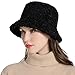 Women Winter Bucket Hat Vintage Cloche Hats Warm Faux Fur Wool Outdoor Fisherman Cap Black