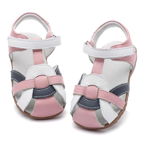 Image of Femizee Toddler Girls Leather Dress Sandals with Adjustable Strap | Toddler /Little Kids, Leather upper, Cushioned footbed, Hook-and-loop, Flexible Sole, Dressy summer occasions, Princess-style