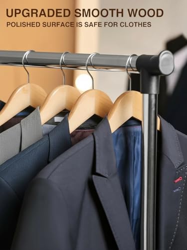 Image of Ginoya Brothers Wide Shoulder Wooden Hangers, Suit Hangers with Non Slip Pants Bar, Smooth Finish 360 Swivel Hook Solid Wood Coat Hangers for Dress, Jacket, Heavy Clothes Hanger. (2)