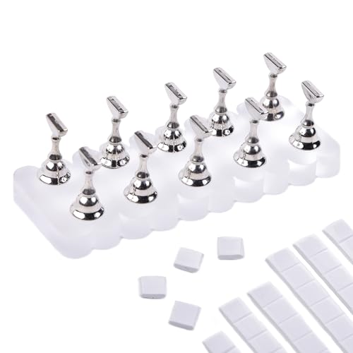 LEQ 1 Set Nail Stand for Press on, Big Wave-shaped Acrylic Nail Holder for Painting Nails Magnetic Nail Art Practice Display Stands Holders with 48 Pcs Reusable Adhesive Putty