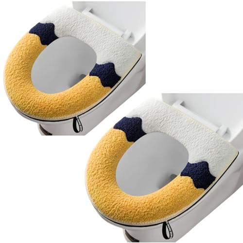 2 Pieces Thicker Bathroom Soft Toilet Seat Cover Pad with Handle Toilet Lid Cover Cushion Soft Thicker Washable Fits All Oval Toilet Seats