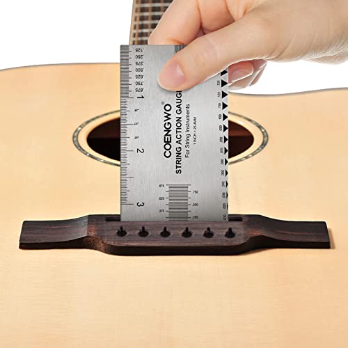 Image of Guitar String Action Gauge, COENGWO String Height Gauge Ruler Guitar Setup Measuring Tool Kit for Guitar, Bass, Mandolin, Banjo