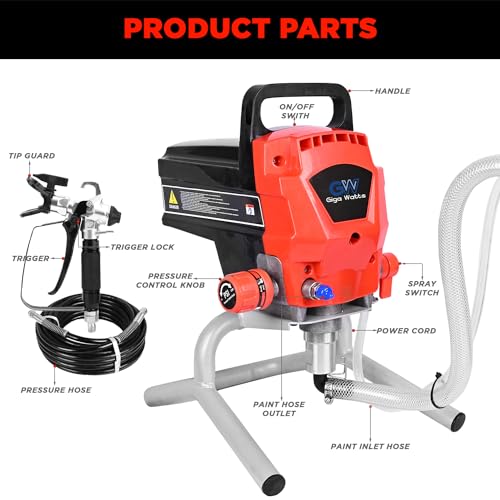 Image of Gigawatts AP8628 Airless Paint Sprayer with Powerful 1000W Motor Max Pressure 22.7MPa /3300PSI 15m High-Pressure Hose 2.2L /min Flow Rate for House Interior Exterior Wall Furniture