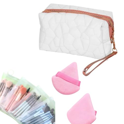 Kit de Maquiagem Completo com Necessaire Feminina – Estojo de Maquiagem com Pincéis Profissionais e Esponjas – Ideal para Viagem, Organização e Presente (BRANCA)