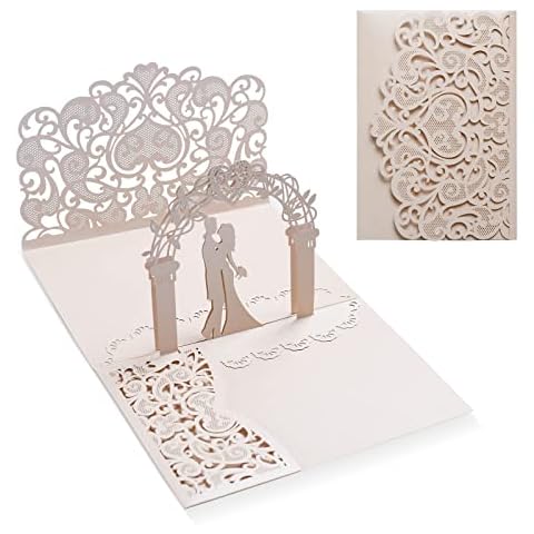 Siumir 3D Pop Up Wedding Card Wedding Greeting Card with Envelope Gift Card Wedding Congratulations Cover