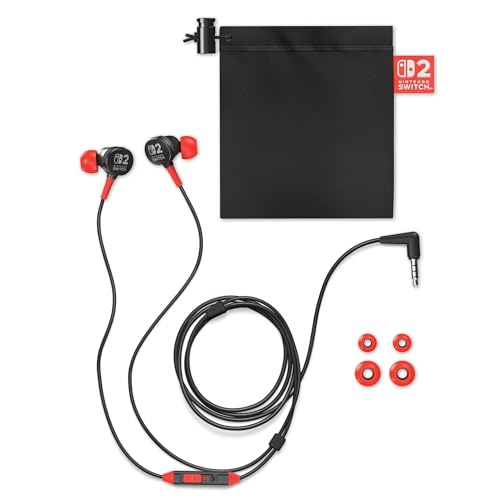 Image of PowerA Wired Earbuds for Nintendo Switch 2- Black, Officially Licensed, 8 mm Speaker Drivers, in-Ear Design, 3 Swappable Tips, Includes Drawstring Storage Bag