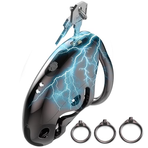 Remote Control Electric Shock Male Chastity Devices, 6 e-stim intensities Cock Penis Cage with 3 Rings,Large 3D Printed Lightweight Adult Sex Toys for Men, Invisible Lock and Key