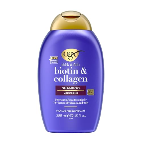OGX Biotin & Collagen Shampoo (385 ml), kräftigendes Haarshampoo für feines & dünnes Haar, mit Vitamin B7 Biotin & Kollagen, ohne Sulfate