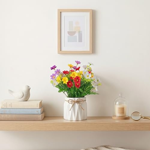 Image of Dekorly Artificial Lavender Plant in White Pot, 18cm - Realistic Faux Flower Arrangement for Home & Office Decor (Set of 1) (1, Daisy Fern)