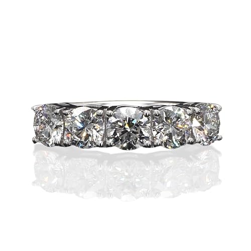14K White Gold Lab Grown Diamond 5 Stone Half Eternity Ring for Women, 4 Prong Rings for Wedding and Valentine Gift 0.5 to 3 Carat TW (F-G Color, VVS-VS Clarity)