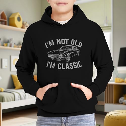 Kids Retro I'm Not Old I'm Classic Car Graphic Funny Boys Girls Lightweight Kangaroo Pocket Fleece Hoodies 6