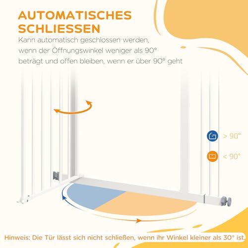 PawHut Türschutzgitter Treppenschutzgitter mit 7 cm Verlängerung Türgitter ohne Bohren mit Auto-Close Treppengitter für Breiten 74-87 cm Beidseitig Schwenkbar Metall Weiß