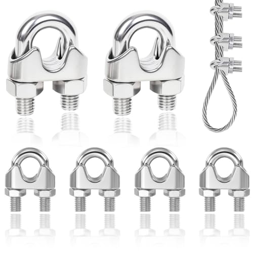 JEYORZY 6 Pièces Serre Cable Acier Inoxydable 304,Serre Cable Inox 4mm Avec Support en U,Serre-Câbles M4 Duplex Clips,pour Serre Câbles Inox 4 mm Corde à...