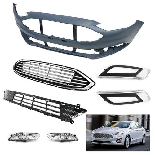 Front Bumper Cover & Grille Set with Fog Lamps & Caps Replacement for 2017-2018 Ford Fusion