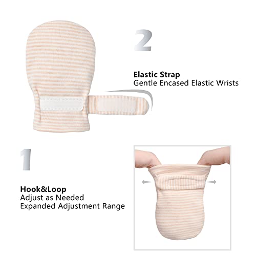 Image of Newborn Baby No Scratch Mittens Stay On, 100% Cotton Breathable, Adjustable Infant Gloves for Baby Boys Girls Mittens