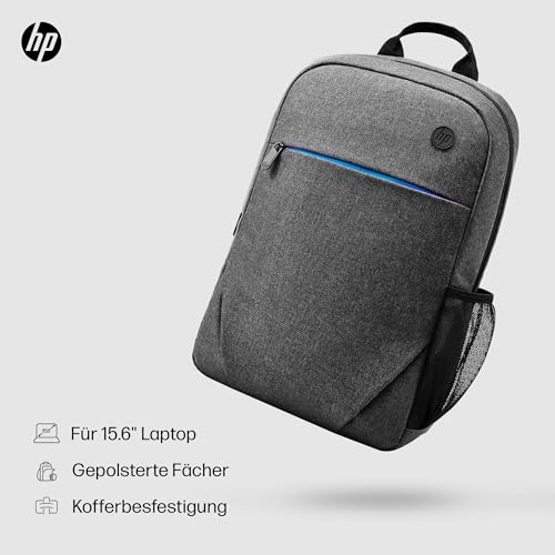 HP Prelude Laptoprucksack 15,6 Zoll – wasserabweisend, leicht & robust – Notebook Rucksack für Reisen, Business, Schule & Uni – gepolstert, mit Trolley-Gurt & Zubehörfächern – Grau