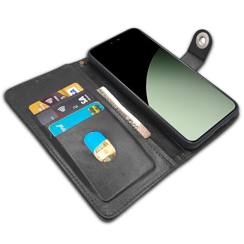 Image of Pikkme Flip Cover Leather Finish | Inside TPU with Card Pockets | Wallet Stand and Shock Proof | Complete Protection Button Flip Case for Xiaomi Civi 4 Pro 5G / Xiaomi 14 Civi 5G (Black)