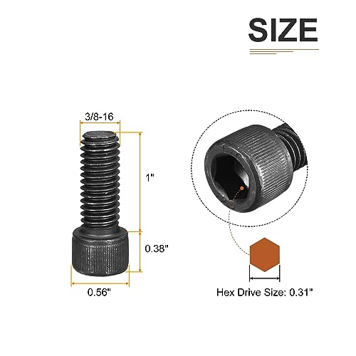 DTGN 3/8-16x1" Socket Head Cap Screws Bolts, 10Pcs 12.9 Grade Alloy Steel, Machine Hex Socket Screw, Hex Drive - Image 2