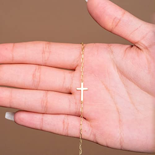 14k Yellow Gold Sideways Cross Paperclip Chain Bracelet with Lobster Clasp4