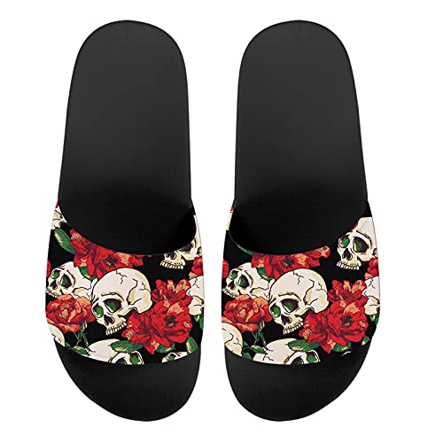 Howilath Blaue Schmetterling-Druck-Sommer-Slipper für Männer Frauen Kinder, Sonnenblumen-bunte Batik-Tier-Haus-Hausschuhe Slide Sandal rutschfest leicht, - Blume Totenkopf - Größe: 39 EU