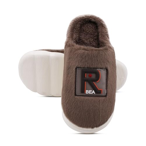 Image of VRITRAZ Men's Plush Winter Slippers | Soft Furry Lined Indoor Slides | Warm Comfortable Anti-Slip Home Footwear